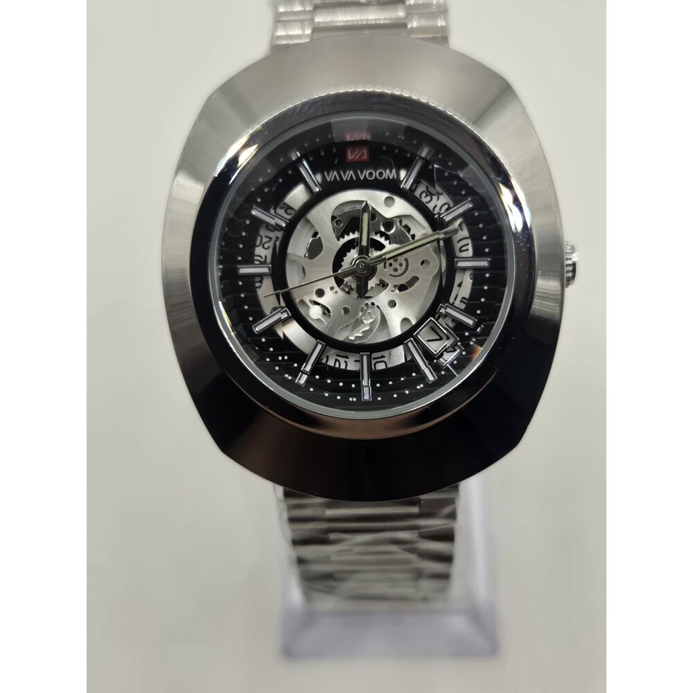 VA VA VOOM STAINLESS STEEL  37MM MEN'S SKELETON WATCH. NEW WITH TAGS